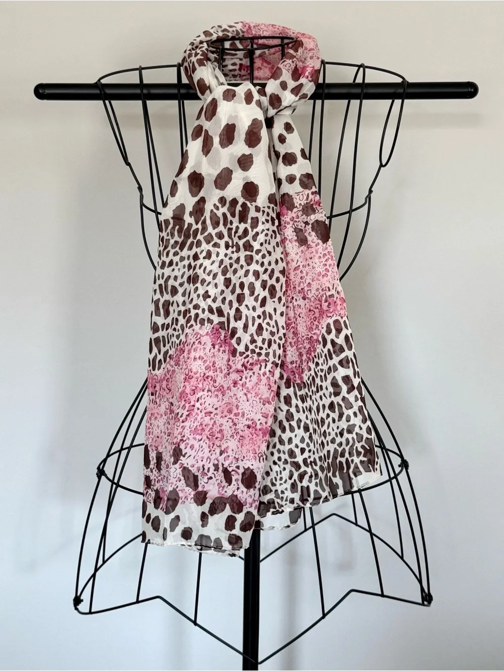New Pink & Brown Leopard Animal Print Lightweight Fashion Scarf - 58” x 19”